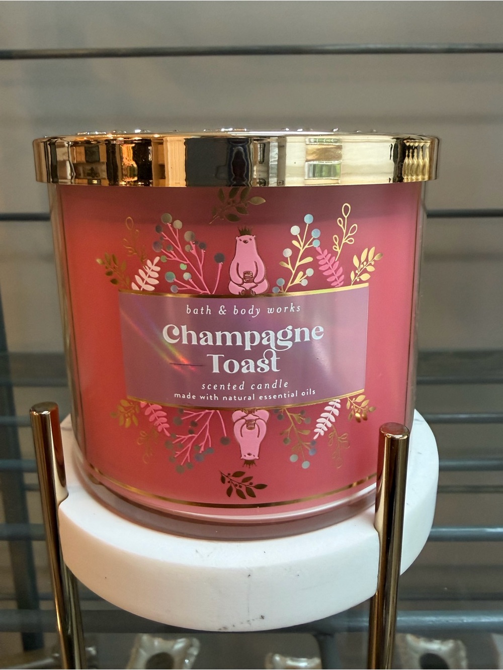 Bath & Body Works Pink Jar Champagne Toast Scented Candle with Gold Lid